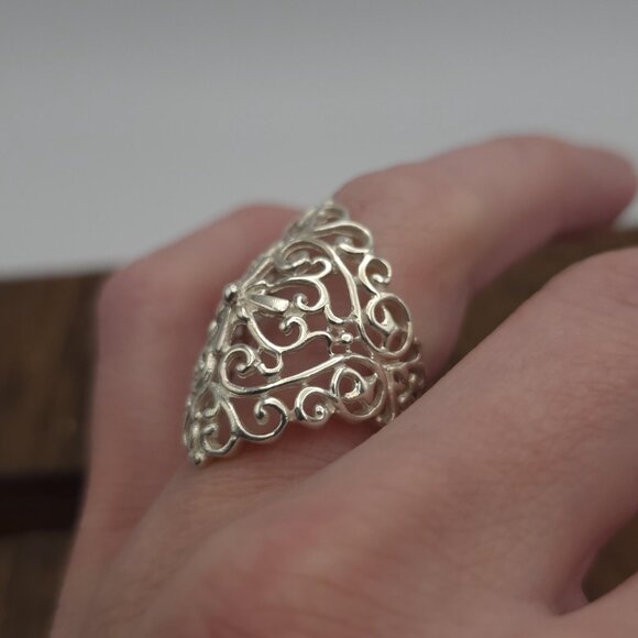 Size 6 Sterling Silver Ornate Pattern Finger Ring A1009 - Picture 3 of 8